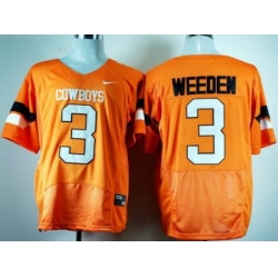 Oklahoma State Cowboys 3# Brandon Weeden Orange Pro Combat College Football NCAA Jerseys