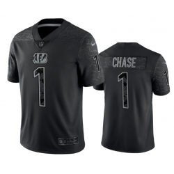Men Cincinnati Bengals 1 Ja 27Marr Chase Black Reflective Limited Stitched Football Jersey