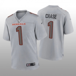 Men Cincinnati Bengals 1 Ja 27Marr Chase Gray Atmosphere Fashion Stitched Game Jersey