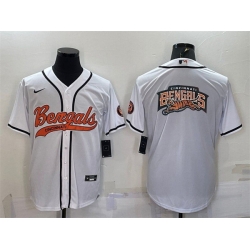 Men Cincinnati Bengals White Team Big Logo With Patch Cool Base Stitched Baseball Jersey