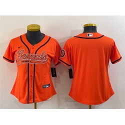Women Cincinnati Bengals Blank Orange With Patch Cool Base Stitched Baseball Jersey