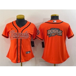 Women Cincinnati Bengals Orange Team Big Logo With Patch Cool Base Stitched Baseball Jersey