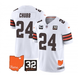 Men Cleveland Browns 24 Nick Chubb White 2023 F U S E  With Jim Brown Memorial Patch And 1 Star C Patch Vapor Untouchable Limited Stitched Jersey
