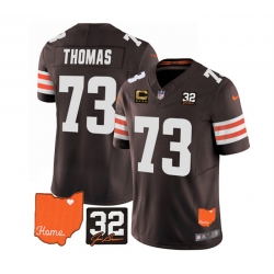 Men Cleveland Browns 73 Joe Thomas Brown 2023 F U S E  With Jim Brown Memorial Patch And 4 Star C Patch Vapor Untouchable Limited Stitched Jersey