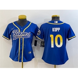 Women Los Angeles Rams 10 Cooper Kupp Royal With Patch Cool Base Stitched Baseball Jersey