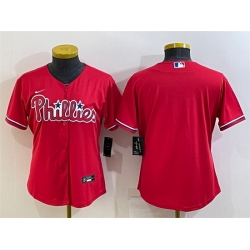 Women Philadelphia Phillies Blank Red Cool Base Stitched Baseball Jersey