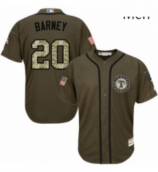 Mens Majestic Texas Rangers 20 Darwin Barney Authentic Green Salute to Service MLB Jersey 