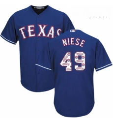 Mens Majestic Texas Rangers 49 Jon Niese Authentic Royal Blue Team Logo Fashion Cool Base MLB Jersey 