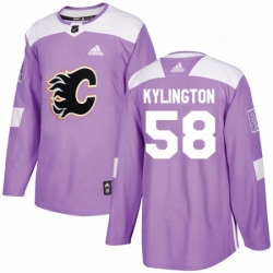 Mens Adidas Calgary Flames 58 Oliver Kylington Authentic Purple Fights Cancer Practice NHL Jersey 