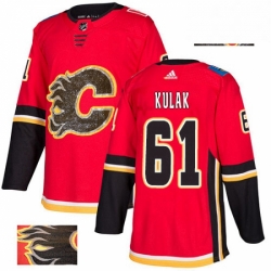 Mens Adidas Calgary Flames 61 Brett Kulak Authentic Red Fashion Gold NHL Jersey 
