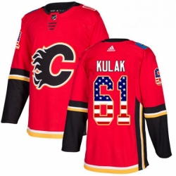 Mens Adidas Calgary Flames 61 Brett Kulak Authentic Red USA Flag Fashion NHL Jersey 