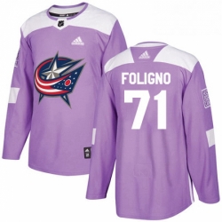 Mens Adidas Columbus Blue Jackets 71 Nick Foligno Authentic Purple Fights Cancer Practice NHL Jersey 