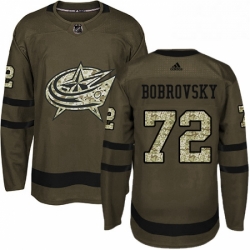 Mens Adidas Columbus Blue Jackets 72 Sergei Bobrovsky Authentic Green Salute to Service NHL Jersey 