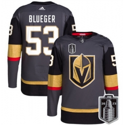 Men Vegas Golden Knights 53 Teddy Blueger Gray 2023 Stanley Cup Final Stitched Jersey