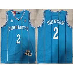 Men Charlotte Hornets 2 Larry Johnson Blue Mitchell  26 Ness Throwback Stitched Jersey