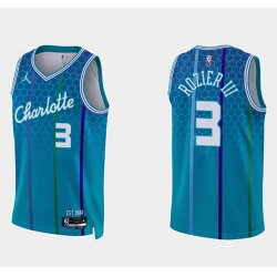 Men Charlotte Hornets 3 Terry Rozier III 2021 22 Blue 75th Anniversary City Edition Stitched Basketball Jersey