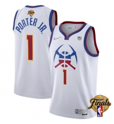 Men Denver Nuggets 1 Michael Porter Jr  White 2023 Finals Earned Edition Stitched Basketball Jersey