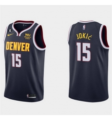 Men Denver Nuggets 15 Nikola Jokic Navy Icon Edition With NO 6 Patch Stitched Jersey