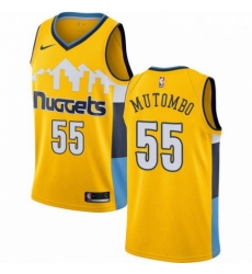 Mens Nike Denver Nuggets 55 Dikembe Mutombo Authentic Gold Alternate NBA Jersey Statement Edition