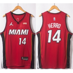 Men Miami Heat 14 Tyler Herro Red Statement Edition 75th Anniversary Stitched Jersey