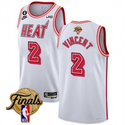 Men Miami Heat 2 Gabe Vincent White 2023 Finals Classic Edition With NO 6 Patch Stitched Basketball Jersey