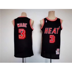 Men Miami Heat 3 Dwyane Wade Black Throwback Basketball Jersey