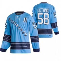 Men Pittsburgh Penguins 58 Kris Letang 2022 Blue Classics Stitched jersey