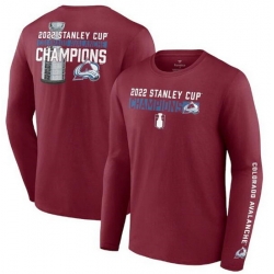 Men Colorado Avalanche Burgundy 2022 Stanley Cup Champions Back Check Multi Hit Long Sleeve T Shirt