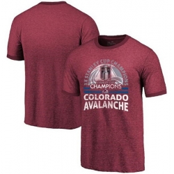 Men Colorado Avalanche Burgundy 3 Time Stanley Cup Champions Ringer Tri Blend T Shirt