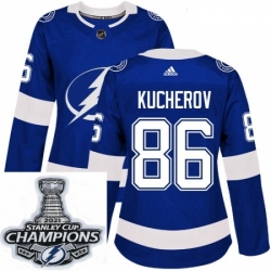 Women Adidas Tampa Bay Lightning 86 Nikita Kucherov Authentic Royal Blue Home NHL Stitched 2021 Stanley Cup Champions Patch Jersey