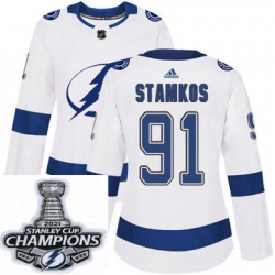 Women Adidas Tampa Bay Lightning 91 Steven Stamkos Authentic White Home NHL Stitched 2021 Stanley Cup Champions Patch Jersey